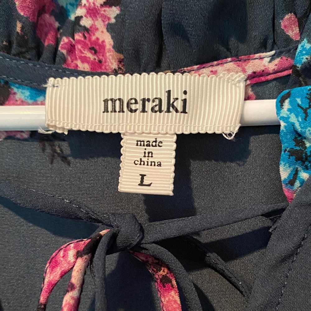 Meraki Dark Floral Cold Shoulder Top